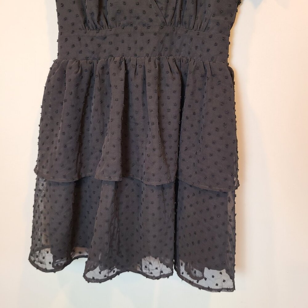 Lucy in the Sky Dress Medium Black Sheer Back Mini Short Sleeve - Picture 3 of 7